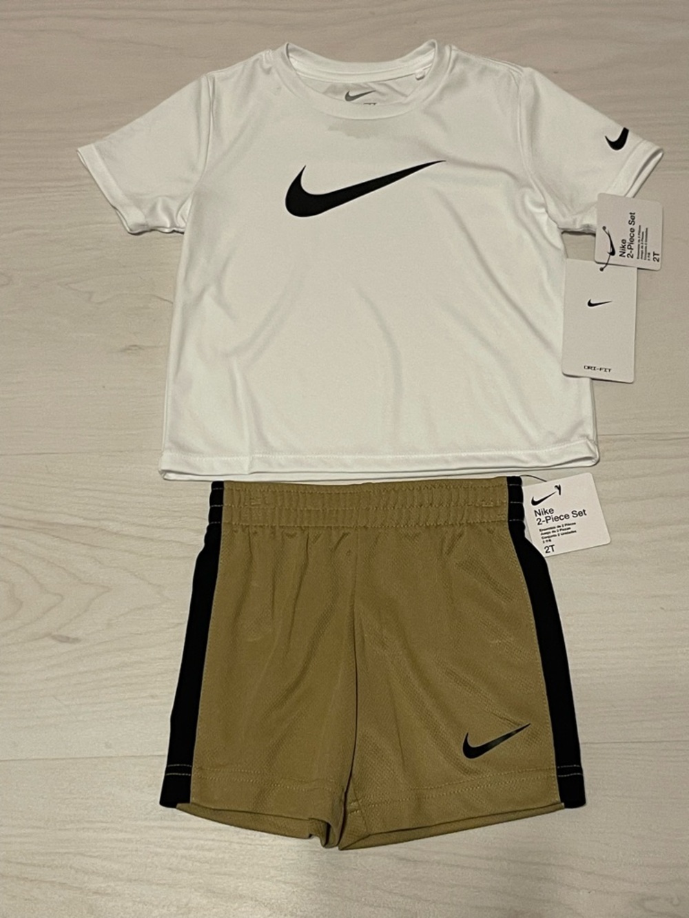 Nike Kids Two-Piece Set White and Brown with Black Swoosh